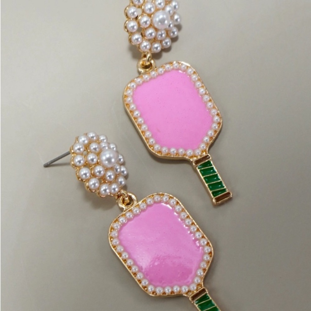 Pink and Green Pickleball Earrings